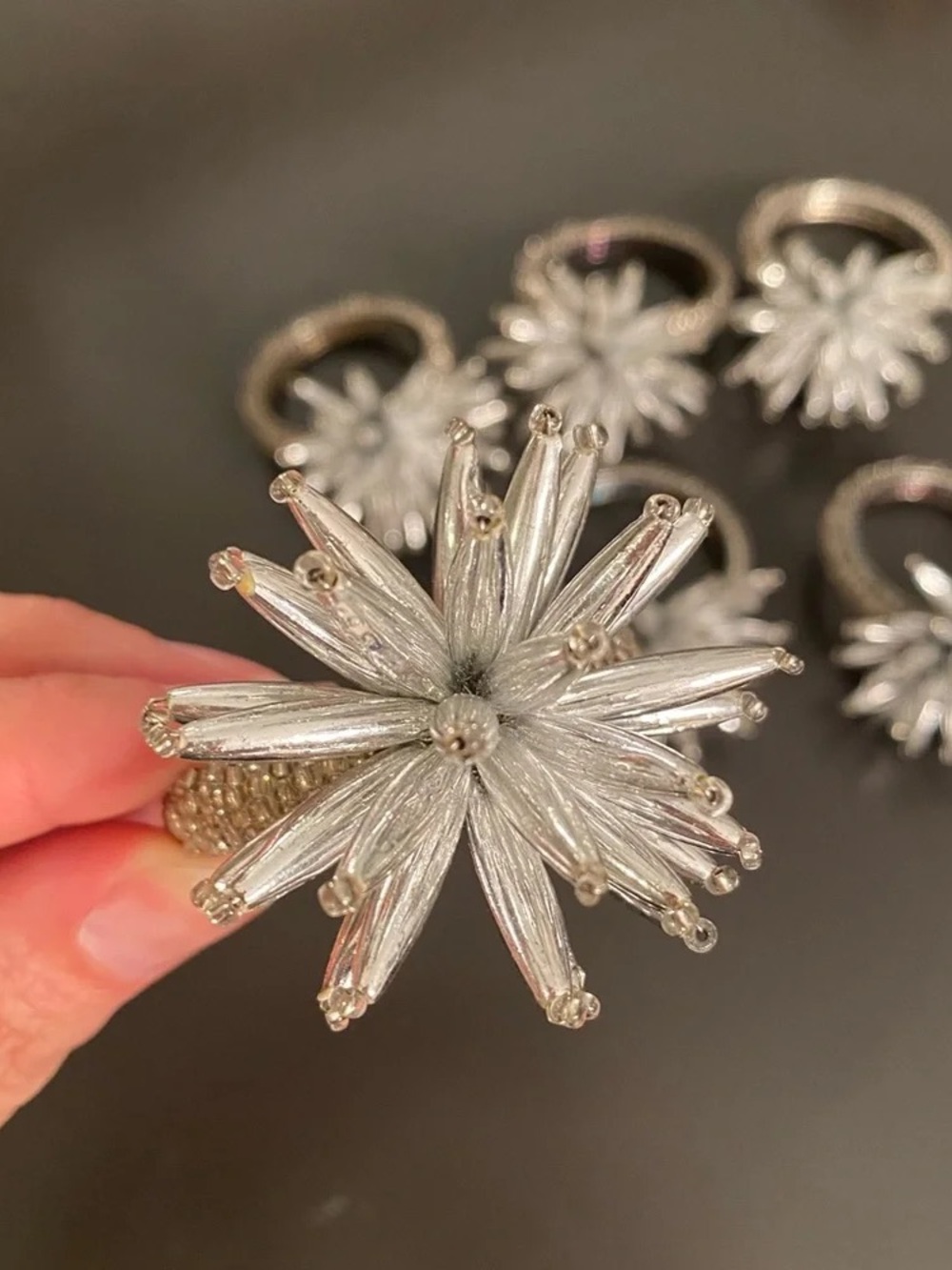 Z Gallerie Silver Starburst Beaded Napkin Rings - Set of 8